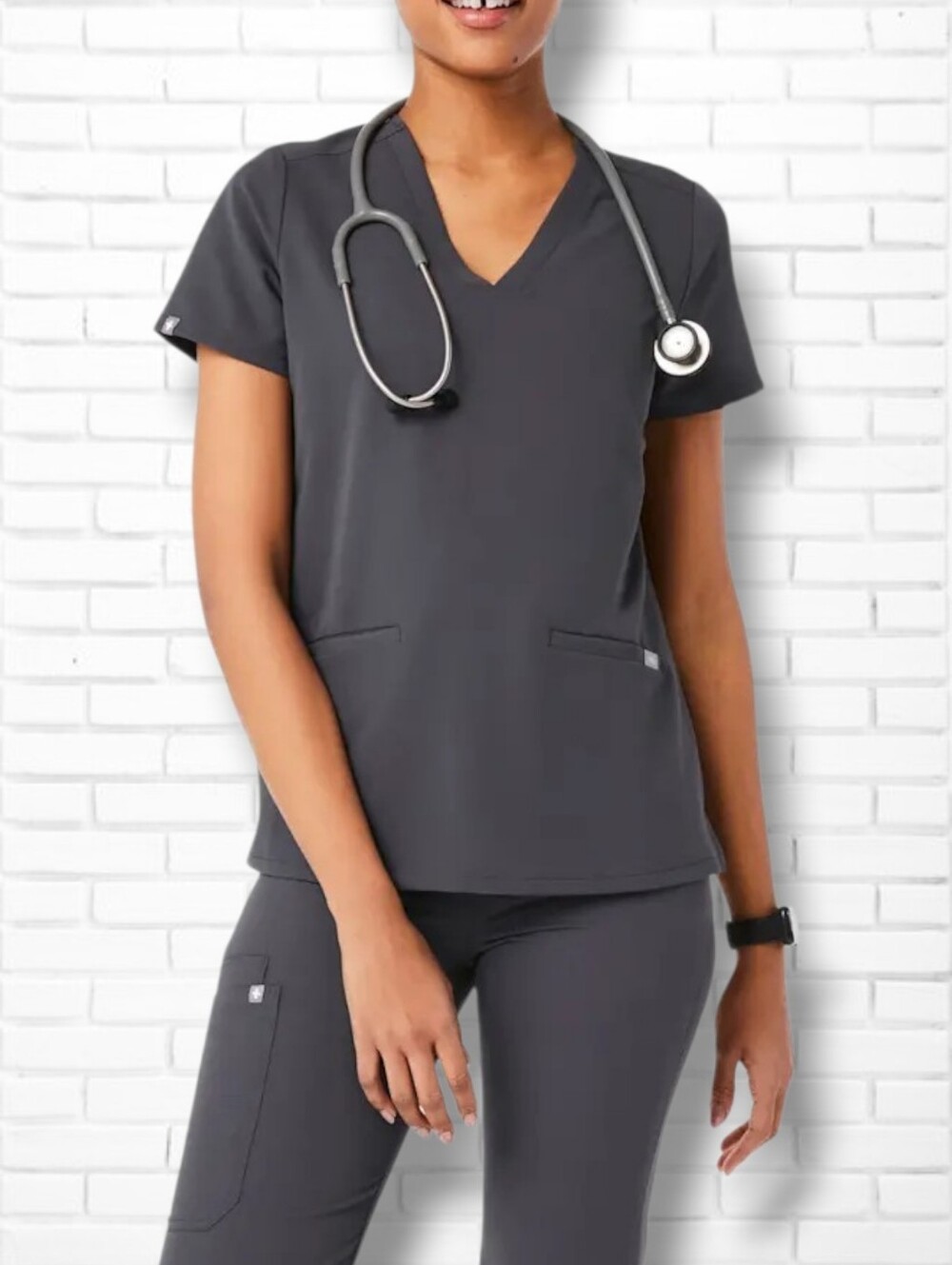 Figs Casma Scrub Tunic Top Size M In Charcoal